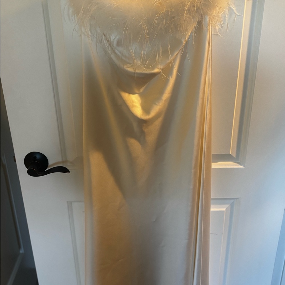 Lucy Paris Cream Dress with Feather Detail